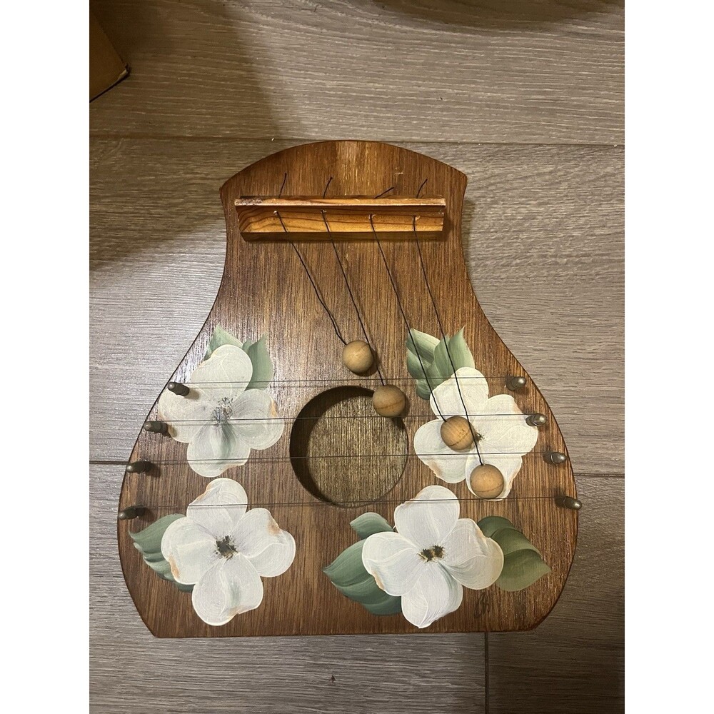Vintage Wooden Door Harp Hand Painted Dogwood Floral Chime 1982 Appalachian art